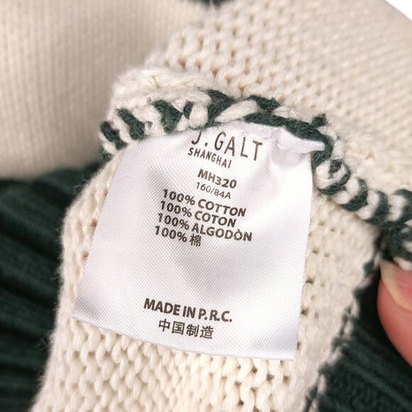 John Galt Brianna Forest Green Ivory Chunky Stripe Coastal Preppy Sweater SZ L - Picture 9 of 9